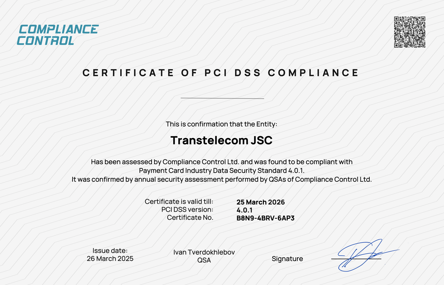 TTC data centers have received PCI DSS certification.